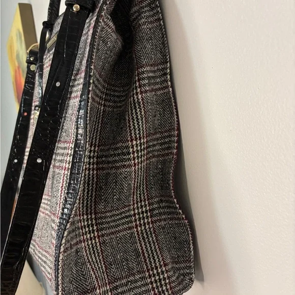 Brahmin Monique Multi Highland Genuine Leather Wool Plaid Tote - Picture 6 of 11